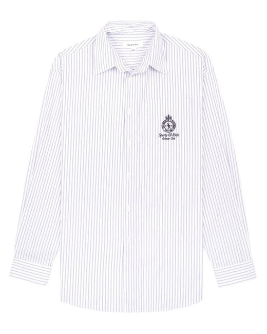Sporty & Rich White Crown-embroidered Oversize Striped Cotton Shirt