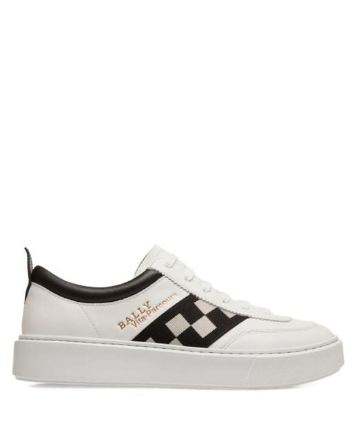 Bally White Checked-Ribbon Leather Sneakers for men
