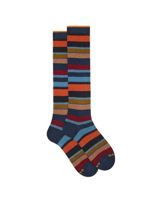 Gallo Blue Horizontal-Stripe Socks for men