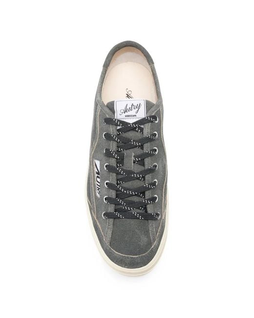 Autry Gray Windscape Low Logo-Patch Sneakers for men