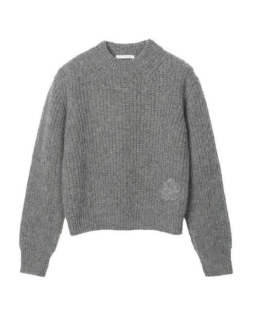 CECILIE BAHNSEN Gray Bega Fisherman Knit Flower Appliqué Pullover