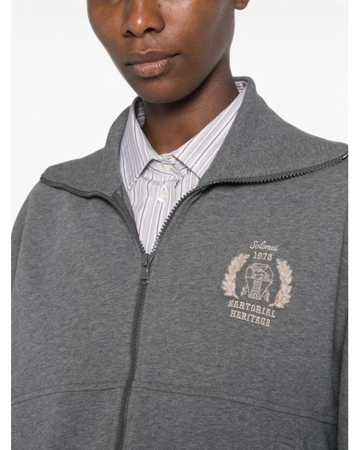 Brunello Cucinelli Gray Logo-Embroidered Zip-Up Hoodie