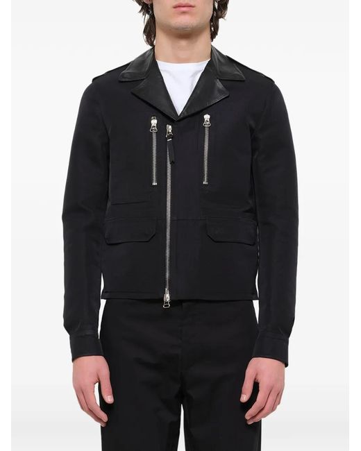 Lanvin Black Leather-Trim Zip-Up Jacket for men