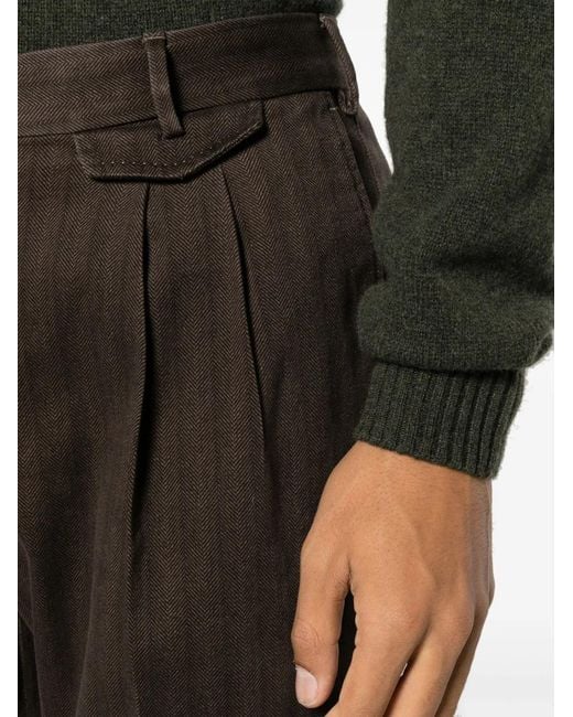 Dell'Oglio Gray Herringbone Cotton-Blend Tapered Trousers for men