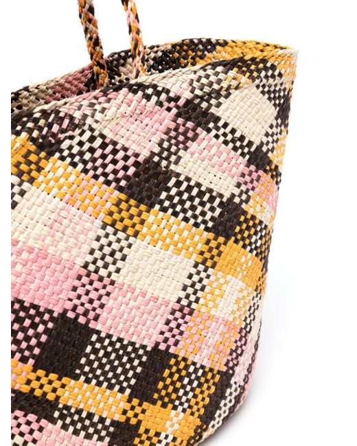 Ulla Johnson Pink Plaid-pattern Woven Tote Bag