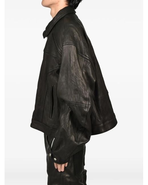 FILTH Black Zip-Up Panelled Leather Biker Jacket for men