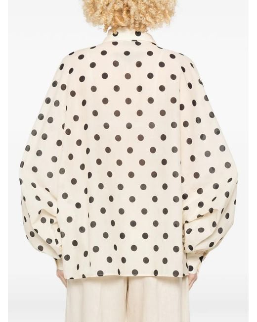 SOSUE White Antonia Polka Dots Balloon Sleeves Shirt