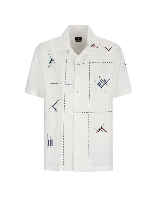 Fendi White Embroidered Linen Shirt for men