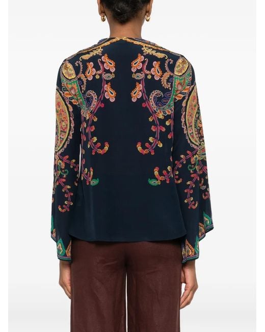 Etro Blue Paisley Round Neck Top