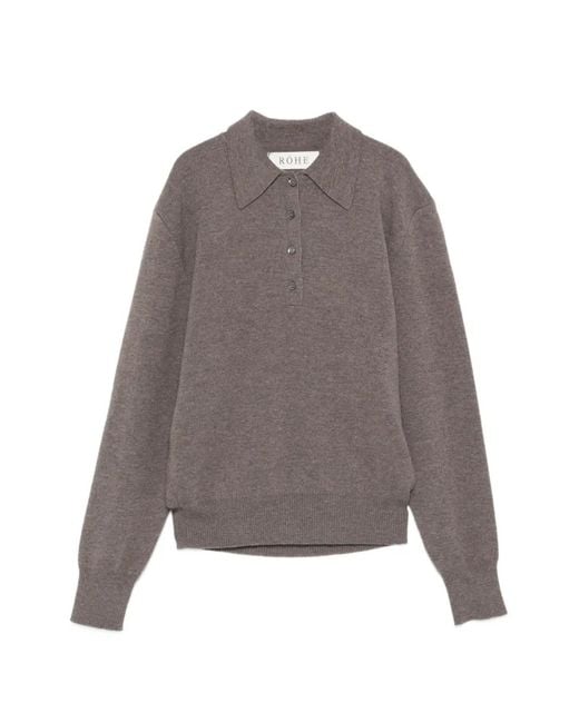 Rohe Gray Knitted Polo-Collar Sweater