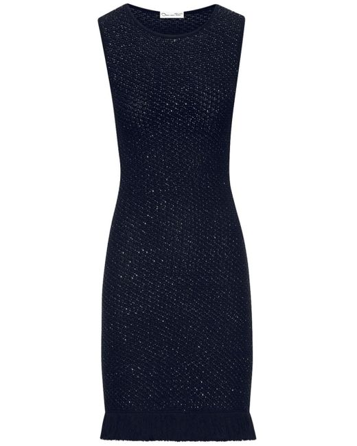 Oscar de la Renta Blue Sequin-embellished Sleeveless Tweed Dress