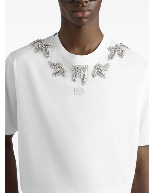 Dolce & Gabbana White Crystal-Embellished T-Shirt for men