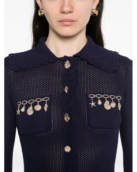 Self-Portrait Blue Charm-Detail Scalloped-Trim Cardigan