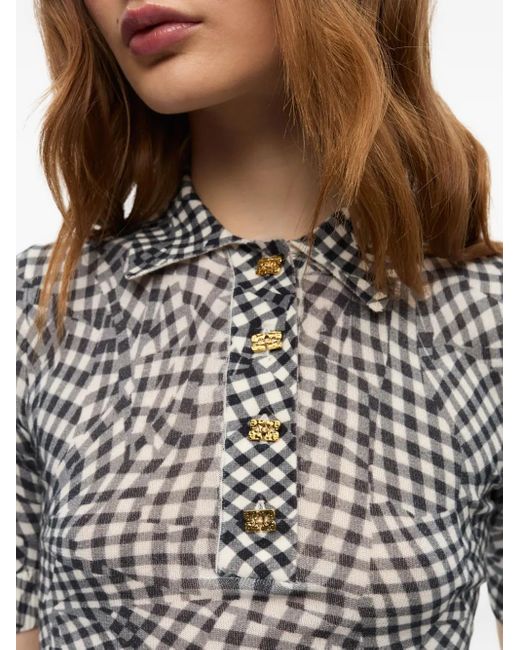 Ganni Gray Patterned-Jacquard Top