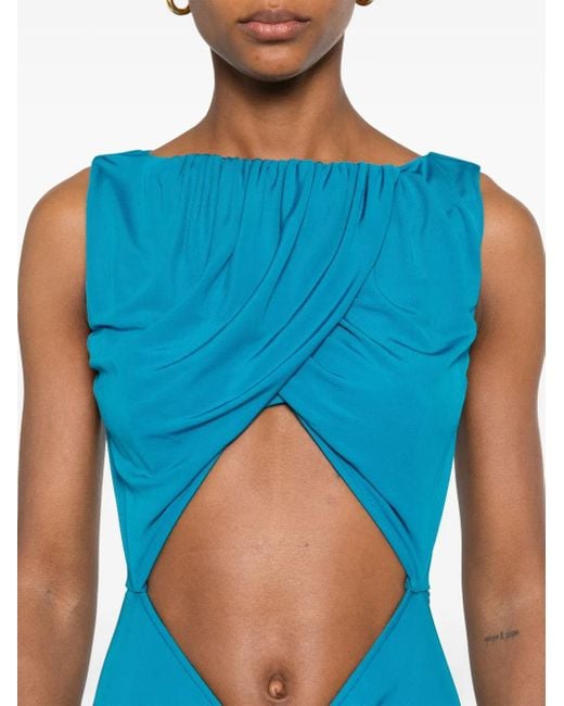 Christopher Esber Blue Bateu draped gown