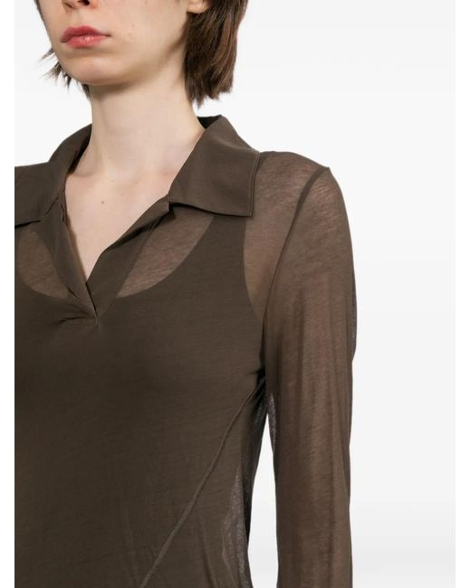 Helmut Lang Brown Layered-Design Long-Sleeve Top