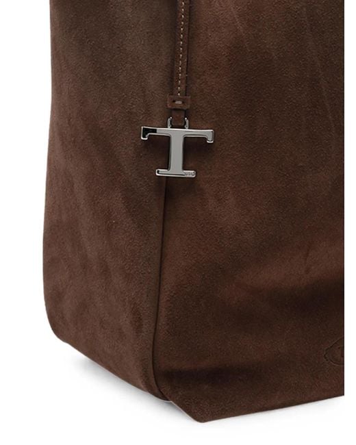 Tod's Brown T-Logo Suede Bucket Bag