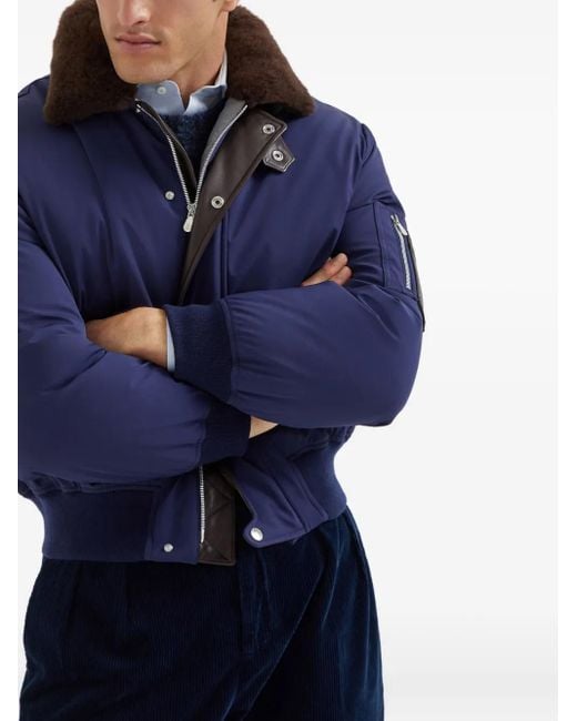 Brunello Cucinelli Blue Down Bomber Jacket for men