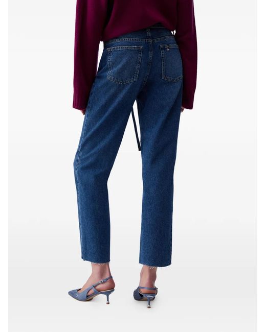 Liu Jo Blue Frayed-Hem Belted Straight-Leg Jeans