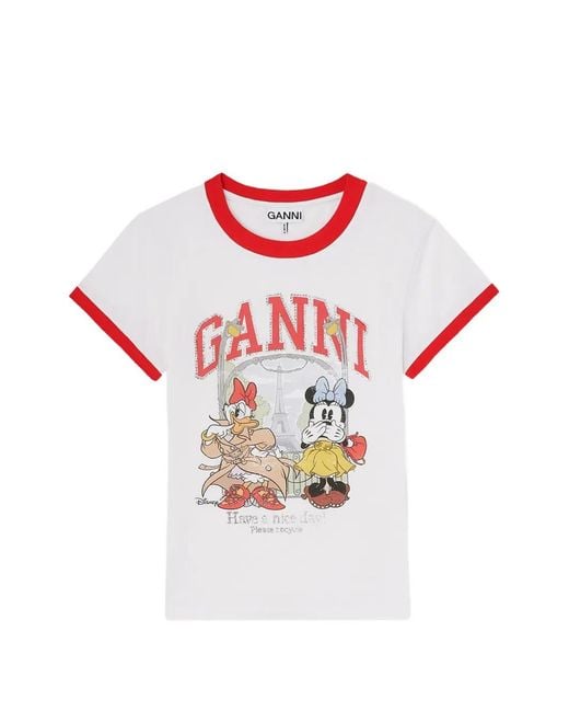 Ganni White Graphic-Print T-Shirt