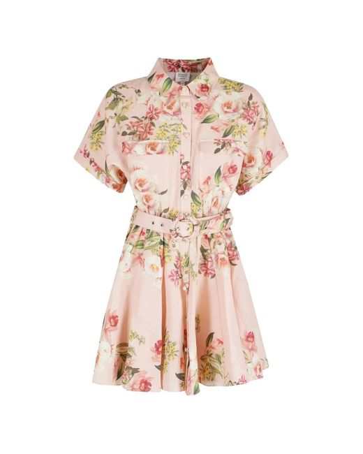 Hemant & Nandita Pink Floral-Print Belted Dress