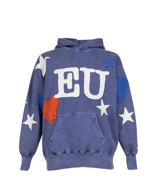 Emotionally Unavailable Blue Patch-Detail Hoodie for men