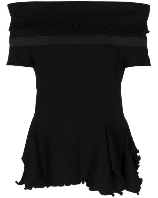 Goen.J Black Off-Shoulder Cotton-Blend Top