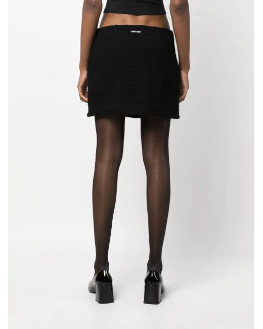 Miu Miu Black Button-Detail Bouclé Miniskirt