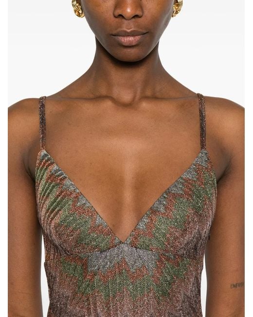 Missoni Brown Sleeveless Chevron-Pattern Mini Dress