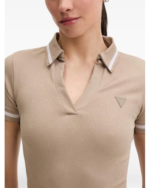 Guess Natural 4G Logo-Patterned Polo-Collar Mini Dress