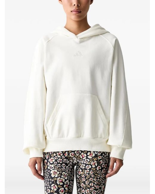 Adidas White Embroidered-Logo Raglan-Sleeve Hoodie