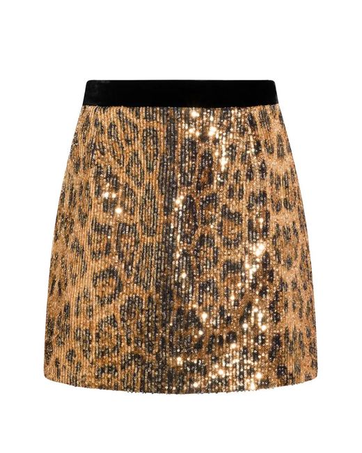 Roberto Cavalli Brown Sequinned Animal-Print Mini Skirt