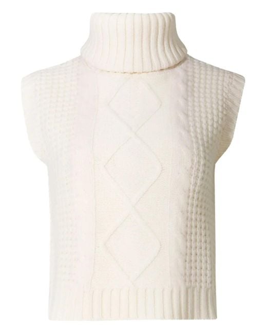 Perfect Moment White Cable-Knit Roll-Neck Top