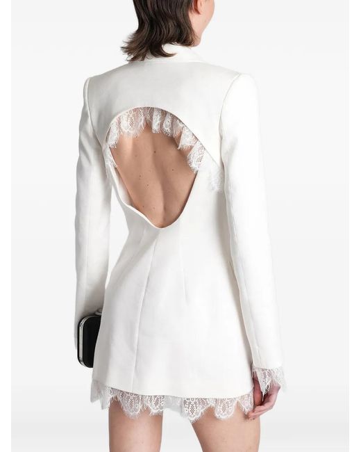 Mach & Mach White Robe-Nuisette Bordée De Dentelle