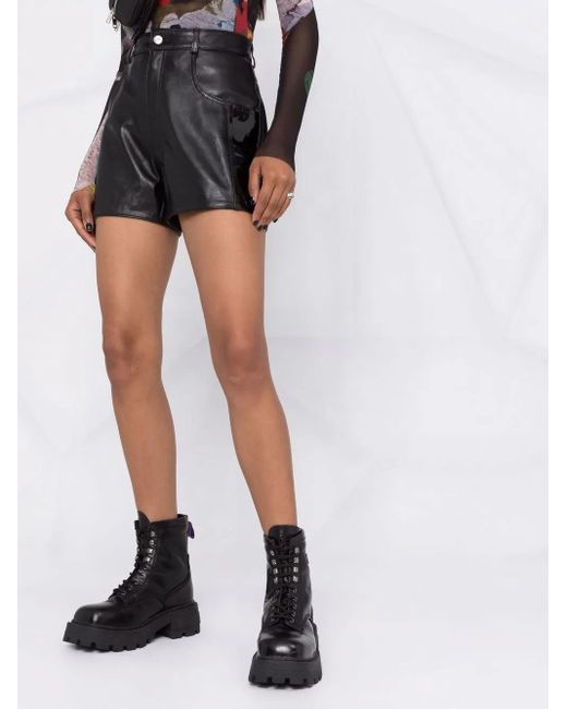 Manokhi Leren Shorts in het Black