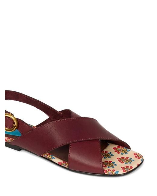 Etro Brown Low Leather Sandals With Crossover Detail
