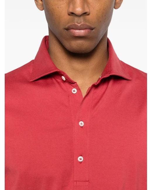 Brunello Cucinelli Red Buttoned Polo Shirt for men