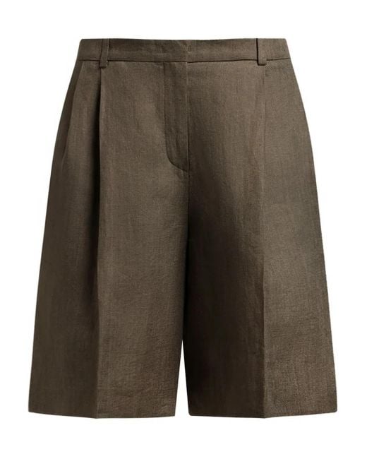 12 STOREEZ Green Leinen-Shorts mit Falten