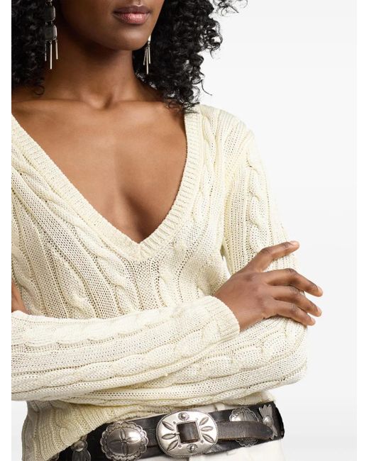Ralph Lauren Natural Cable-Knit Silk V-Neck Jumper