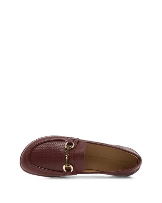 Be Lenka Red Horsebit Woven-Detail Loafers