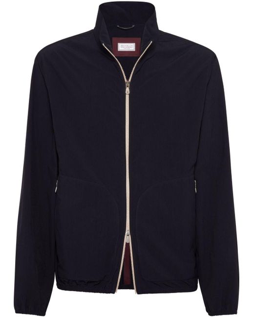 Brunello Cucinelli Blue Zip-Up High Neck Jacket for men