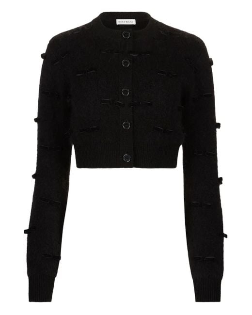 Nina Ricci Black Bow-Embellished Mohair Cardigan