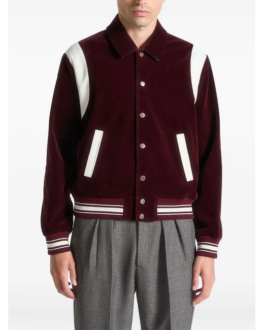 Manière De Voir Red Nico Satin-Panel Varsity Jacket for men