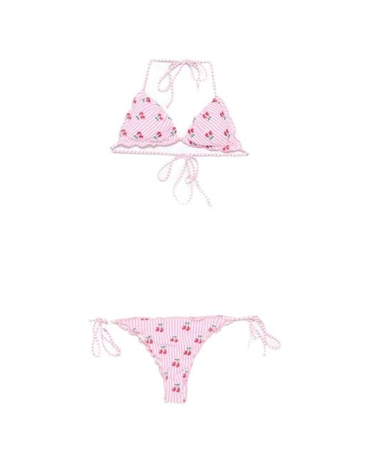 Mc2 Saint Barth Pink Sagitami Cherry-Embroidered Striped Bikini