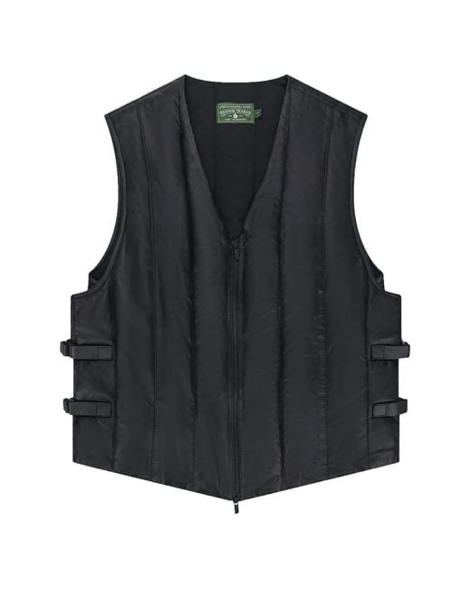 DENIM TEARS Black Oakland Quilted Leather Vest for men