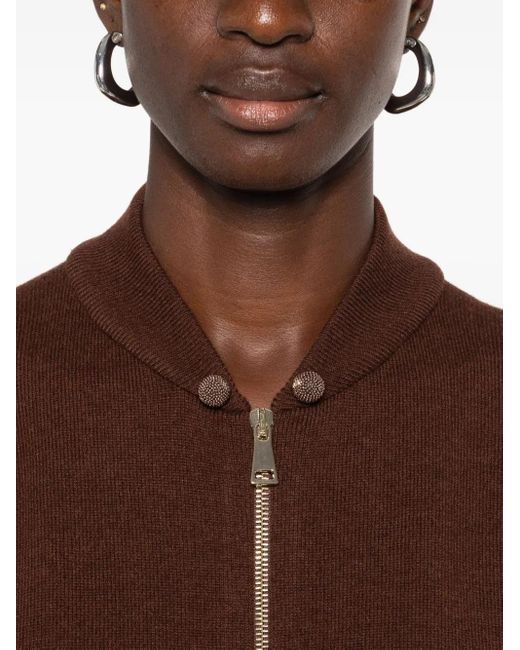 Fabiana Filippi Brown Zip-Front Ribbed-Knit Cardigan