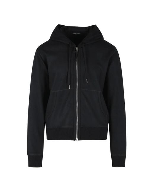 Tom Ford Black Drawstring Zip Cashmere Hoodie for men