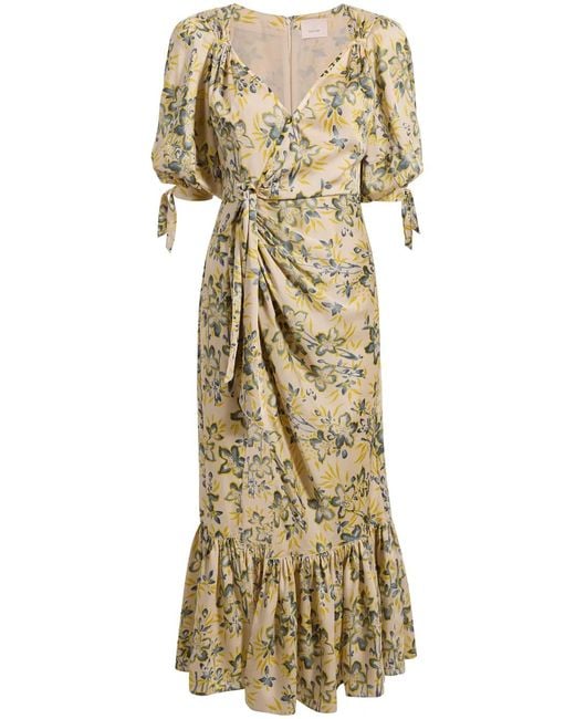 Cinq À Sept Metallic Floral-Print Gathered-Waist Dress