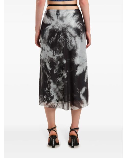 Palm Angels Gray Blueprint Midi Skirt