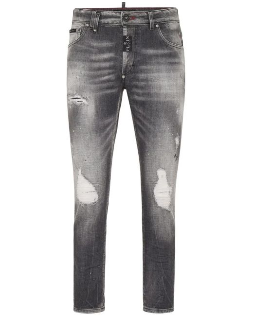 Philipp Plein Gray Distressed Cropped Skinny Jeans for men